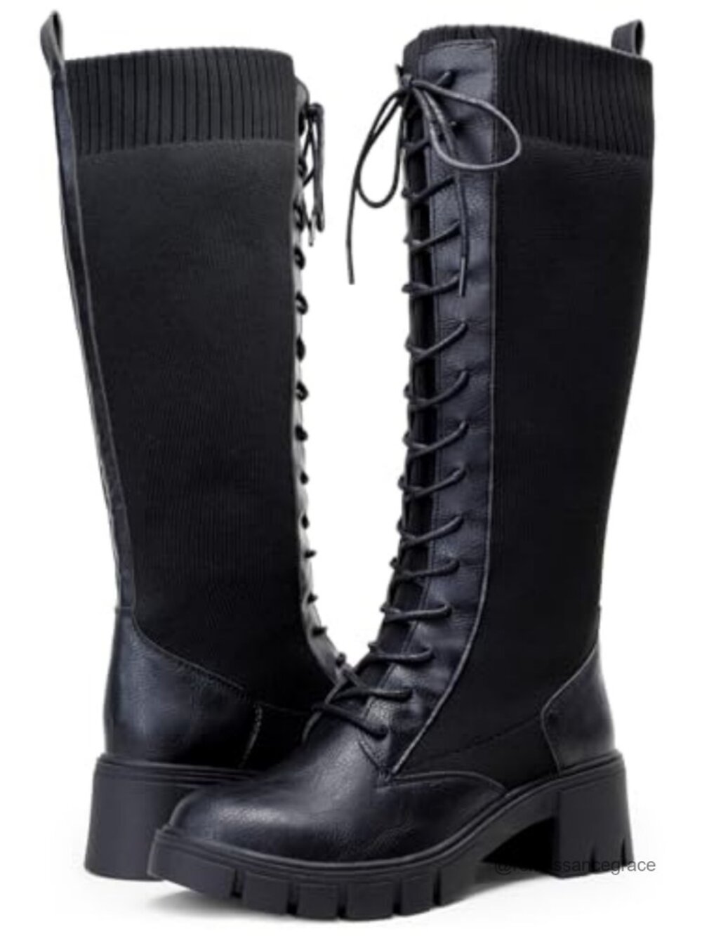 Knee High Lace Up Chunky Heel Combat Boots